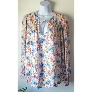 Old Navy Womens Long SleeveWhite Floral Boho Blouse Size Large Feminine Spring